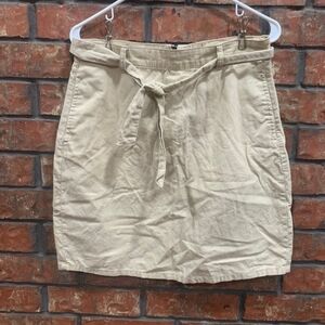Linen Blend Beige Tie-Waist Skirt